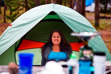 Kristi in an REI Tent