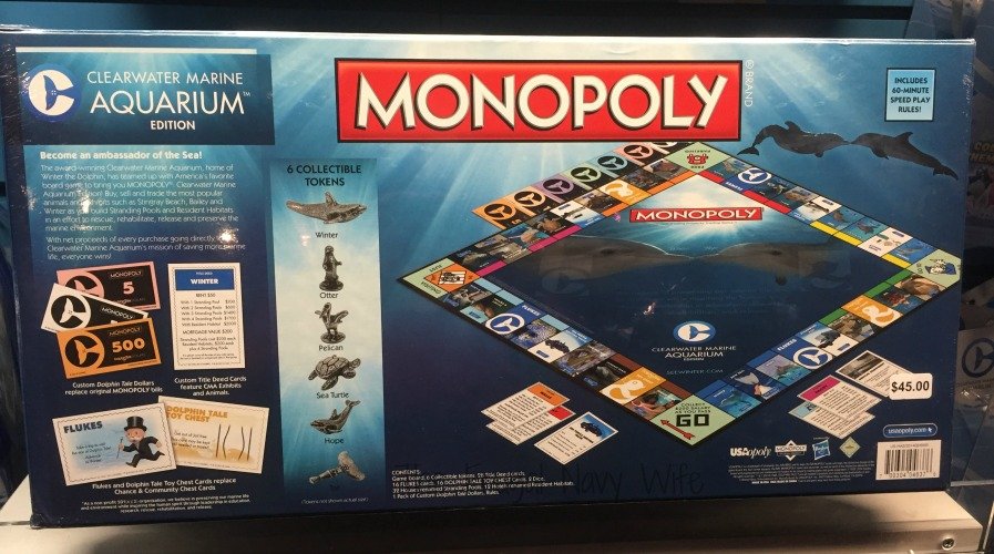 Winter's Dolphin Tale Adventure - Clearwater, Florida Monopoly Back