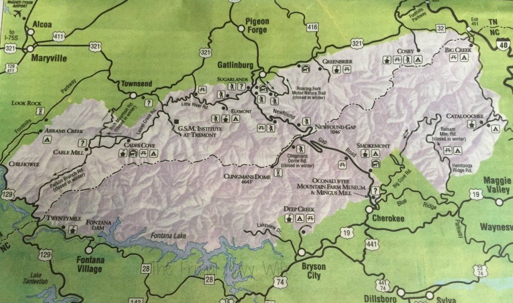 Map of The Great Smoky Mountain National Park